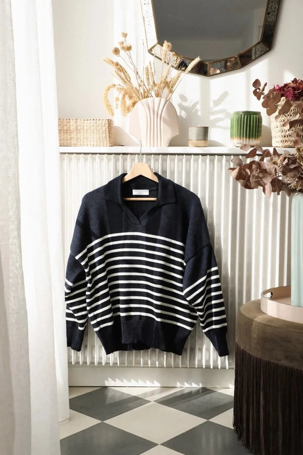 Polo marinière en coton bio et polyester recyclé