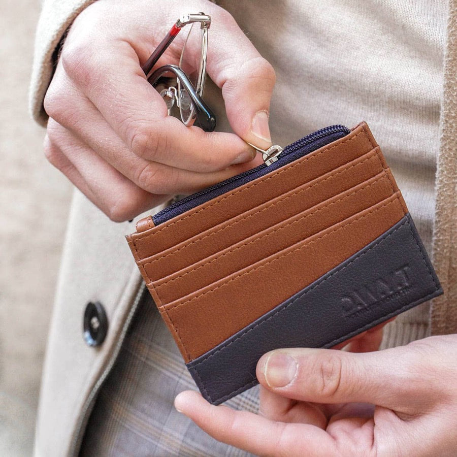 porte-cartes marron bleu