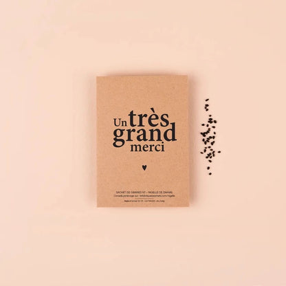 Sachet de graines de Nigelle de damas avec mot Un très grand merci.