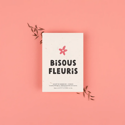 Message bisous fleuris sur sachet de graines