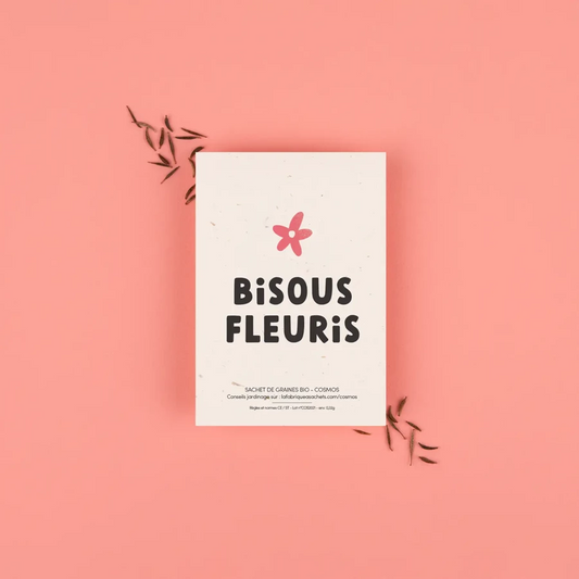 Message bisous fleuris sur sachet de graines
