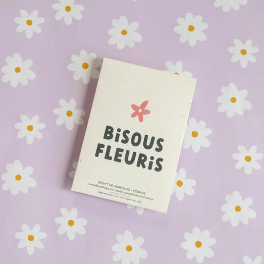 Message bisous fleuris sur sachet de graines
