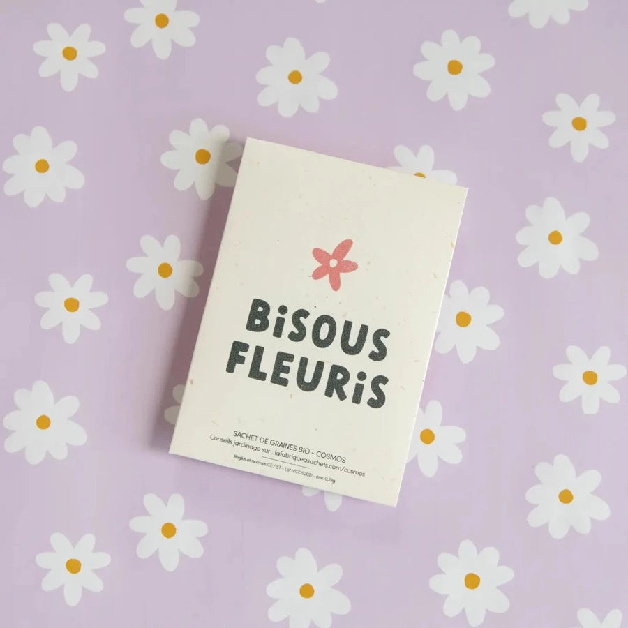 Message bisous fleuris sur sachet de graines