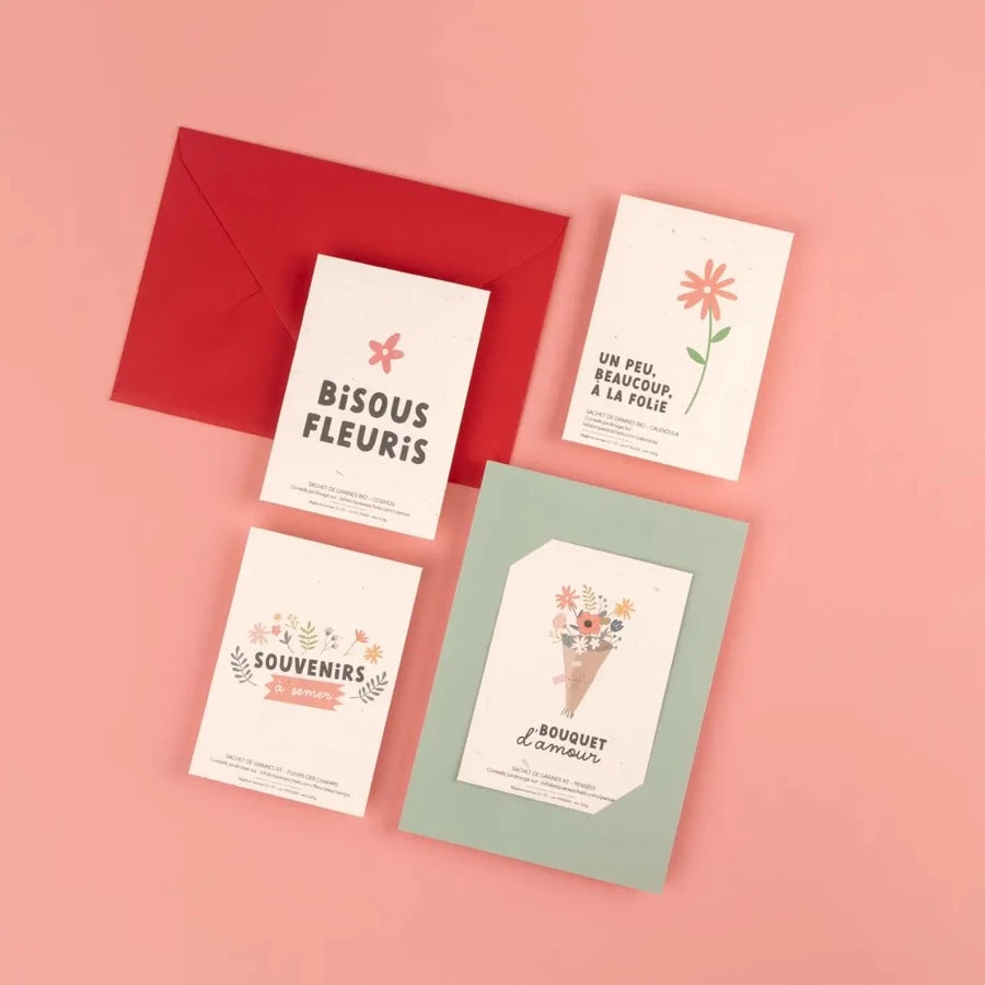 Message bisous fleuris sur sachet de graines