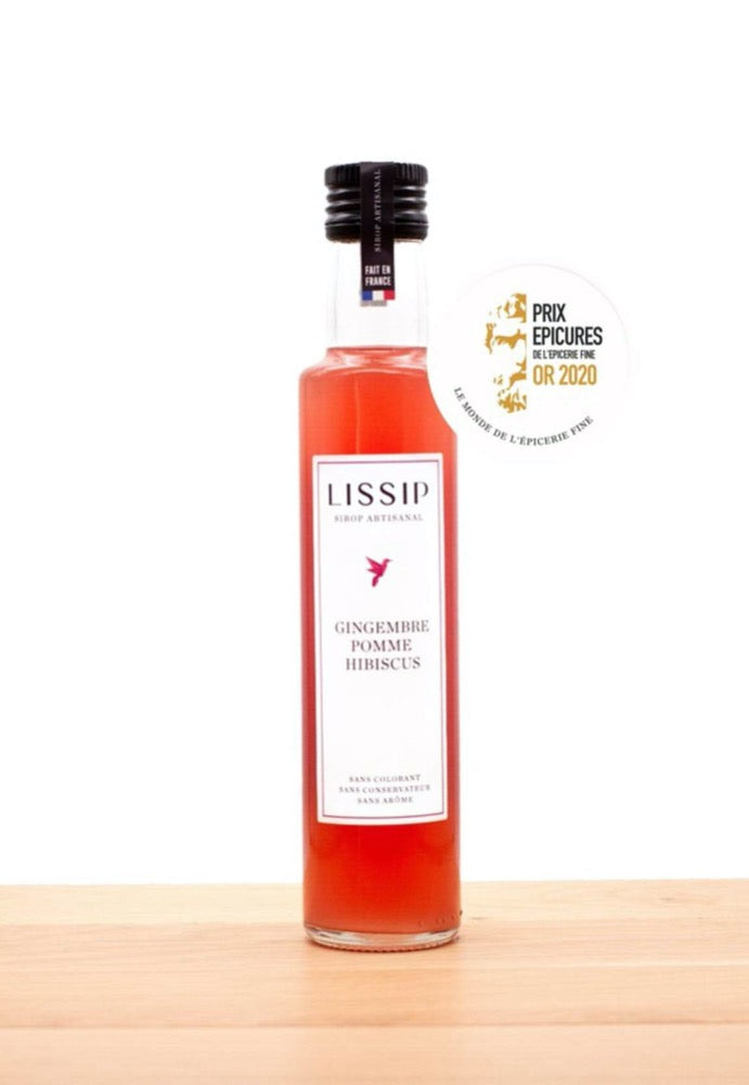 Sirop artisanal Lissip, gingembre, pomme, hibiscus