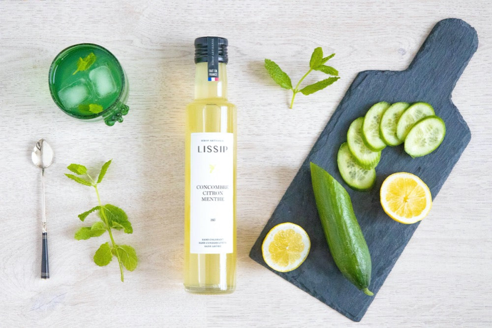 Sirop artisanal Lissip citron, menthe, concombre