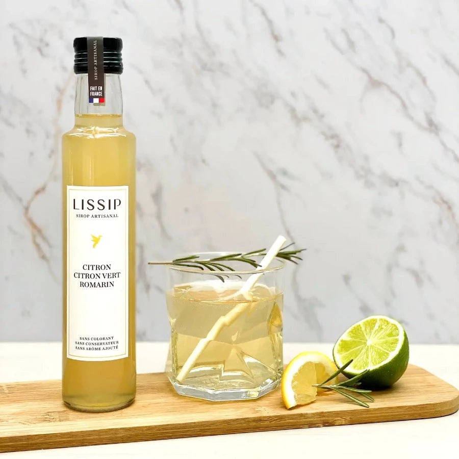 Sirop artisanal citron, citron vert, romarin