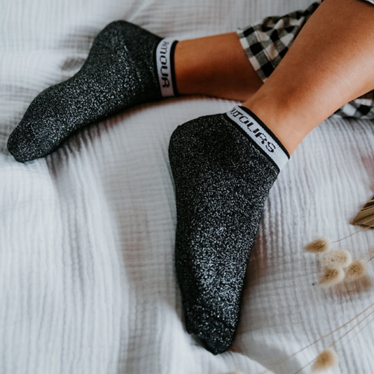 Socquettes Justine l'amour en noir. Marque Maison causettes